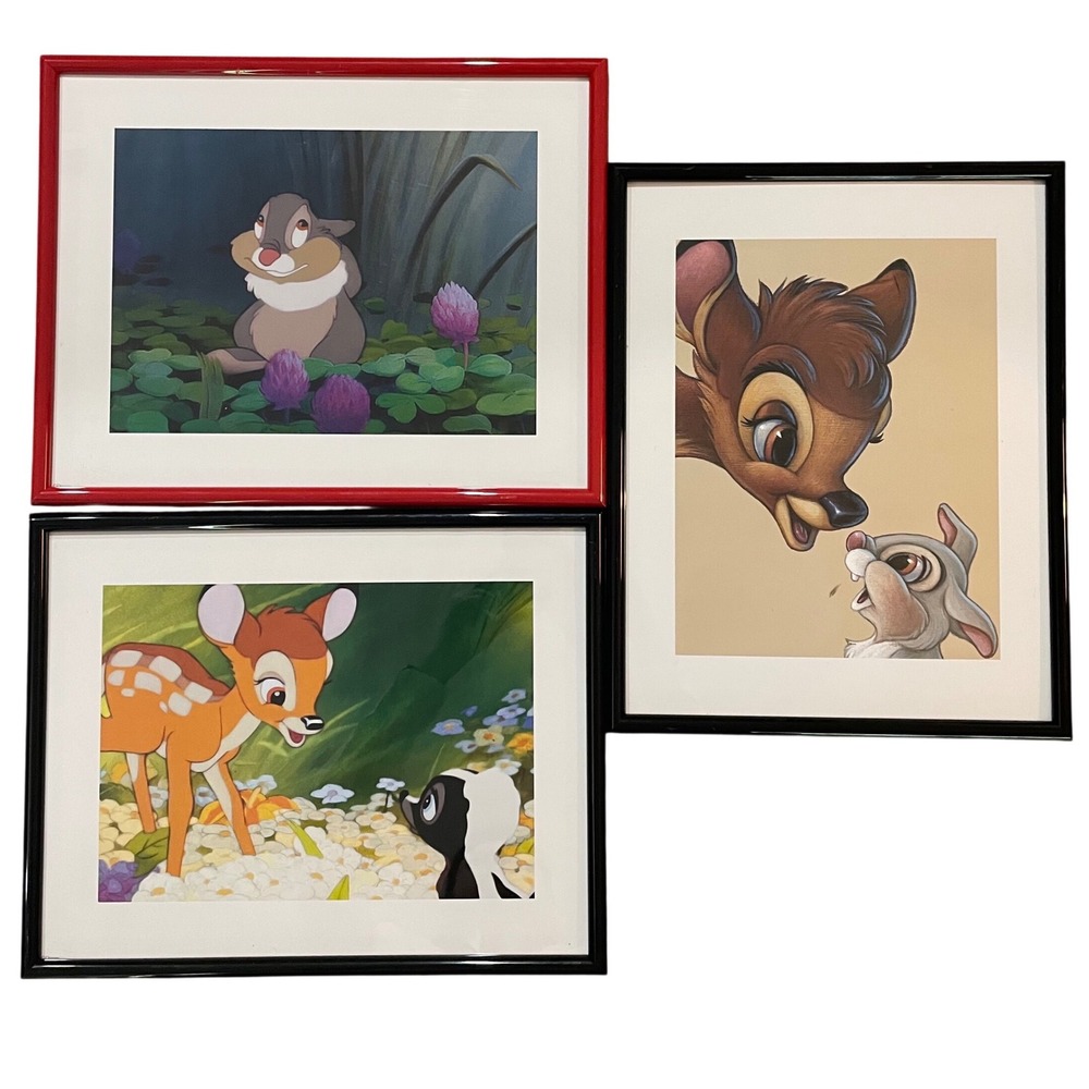 Disney Bambi Thumper Flower Framed Prints Set 3 Nursery Wall Art Kids Room